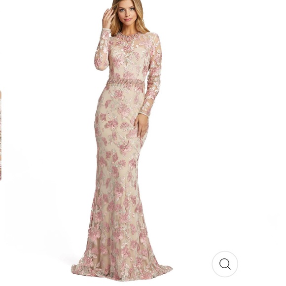 Mac Duggal NWT Floral Embroidered Illusion Long Sleeve Trumpet Gown 79281 Sz 8 - Picture 2 of 16